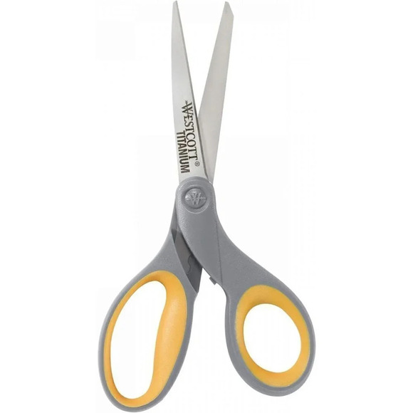 Westcott Titanium 8-Inch Straight Scissor Single Grey with Yellow - Picture 2 of 6